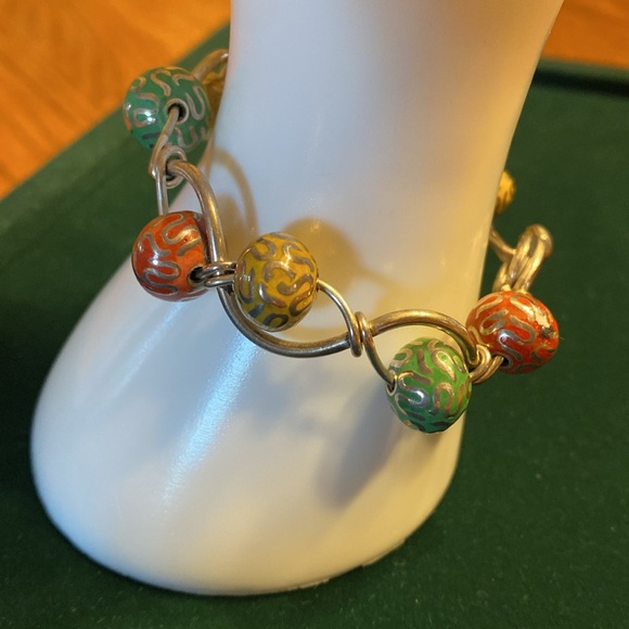 Orange Yellow And Green Beaded Bangle Bracelet - Picture 3 of 16